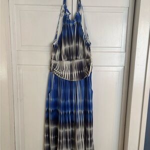 Maggy London Blue and White Halter Dress